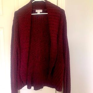 Deep mixed maroon/black cardigan. Wore one time. Very cozy and comfortable!!